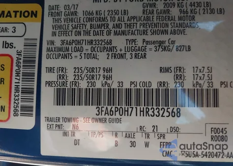 2017 Ford Fusion Se z USA, uszkodzony, nr VIN 3FA6P0H71HR332568